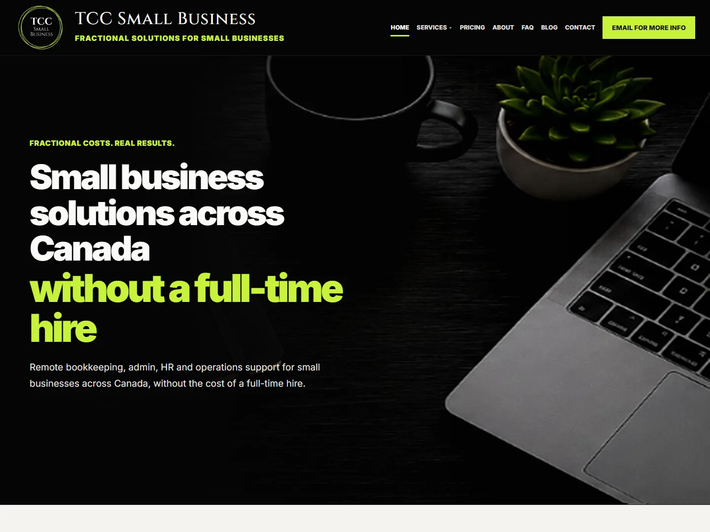 TCC Small Business website homepage, a back-office and bookkeeping support site built by Independent Commerce